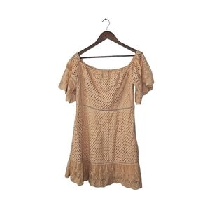 Listicle Lace Boho Off Shoulder Mini Dress Cream Tan Sz L